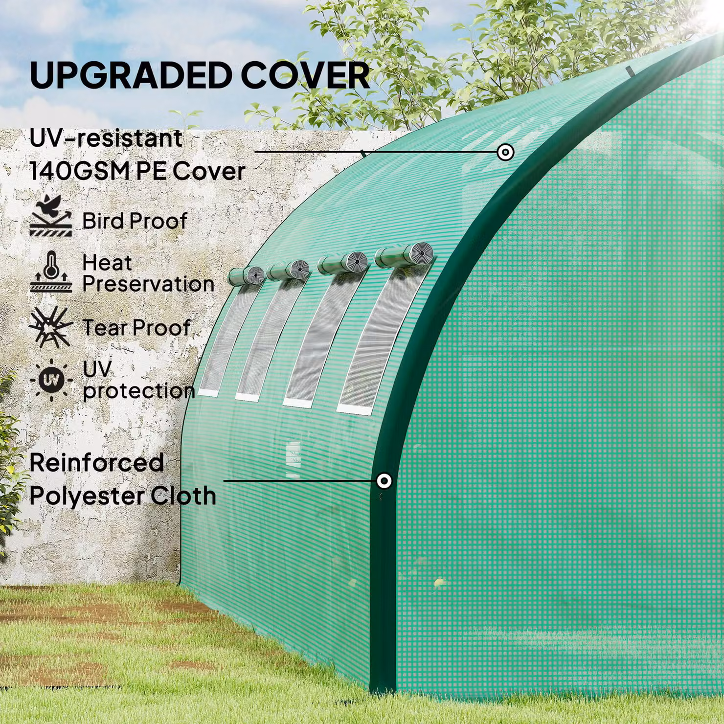 OUTSUNNY Green Tunnel Greenhouse with Hinged Doors and Windows, W: 600 cm, D: 300 cm, H: 200 cm – 3
