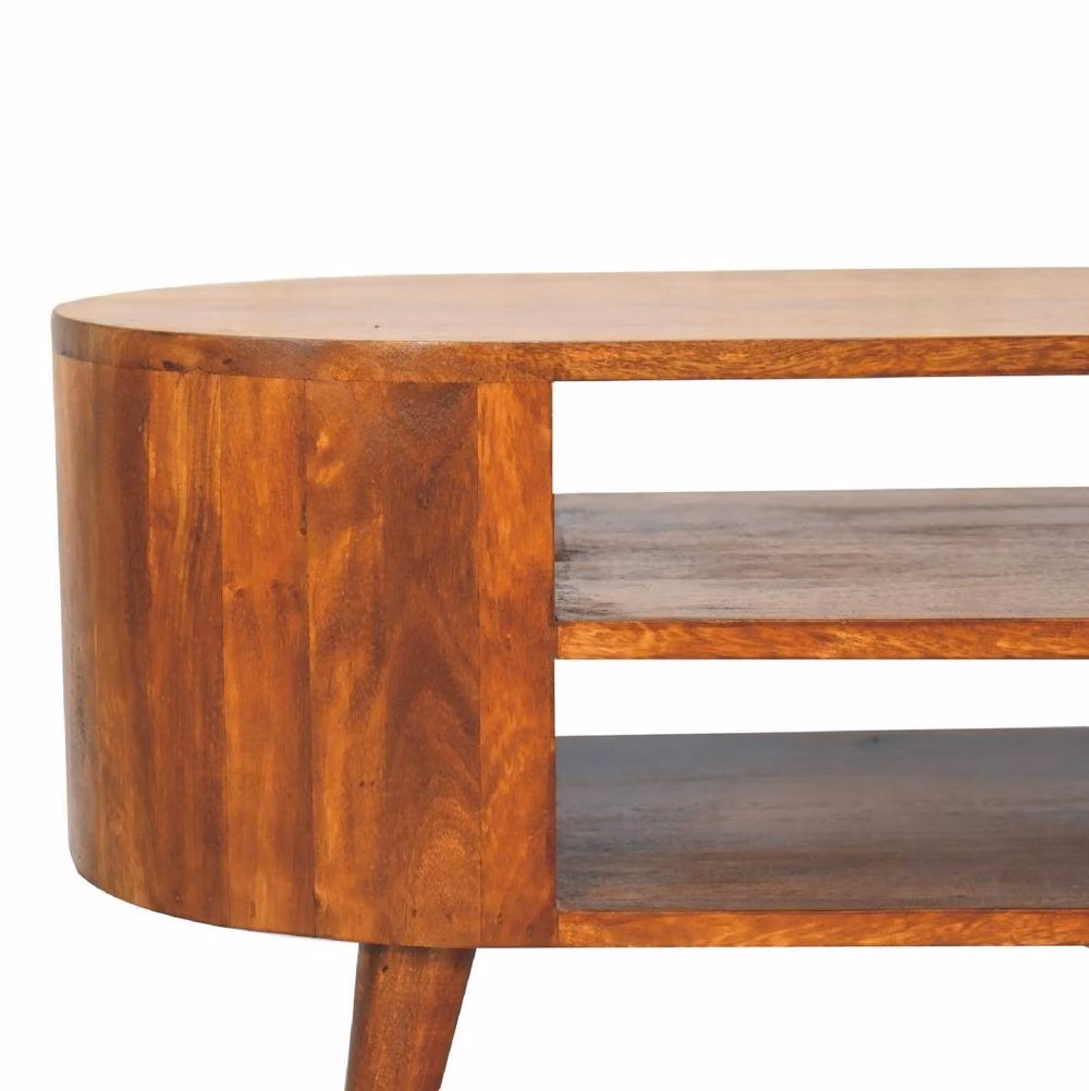 STILVORA Minimalist Mango Wood TV Unit in Brown with 2 Shelves – 3