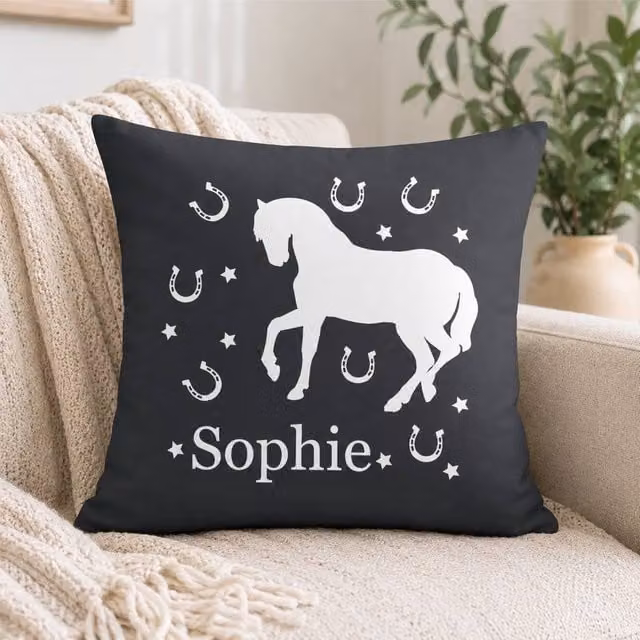 60 SECOND MAKEOVER Personalised Grey Horse Cushion Cover, W/D/H: 40.64 x 40.64 x 40.64 cm
