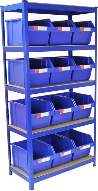 Monstershop T-RAX Blue Freestanding Storage Unit with 12 Quick Pick Bins, W/D/H: 90 x 45 x 180 cm