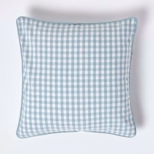 Homescapes Blue Cotton Gingham Checked Square Cushion Cover, W/D/H: 45 x 45 x 45 cm