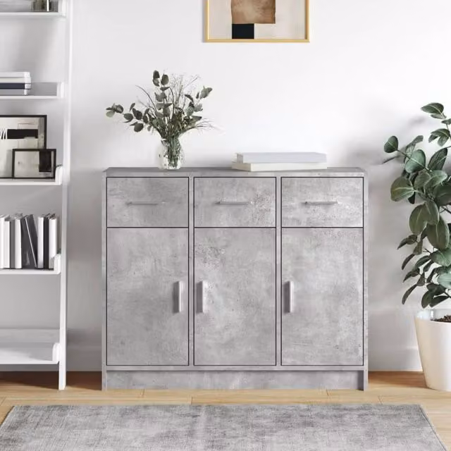 Berkfield Home Sideboard in Concrete Grey, W/D/H: 91 x 28 x 75 cm – 1