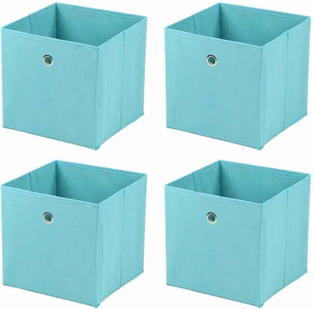 PAWNORA 4 Pack Turquoise Foldable Fabric Canvas Storage Cube Baskets