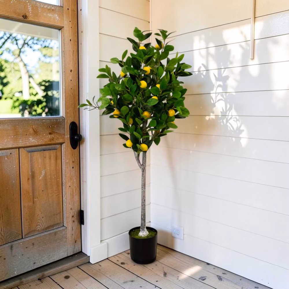 Four Candle Medium Potted Artificial Lemon Tree in Green, Height: 120 cm – 2
