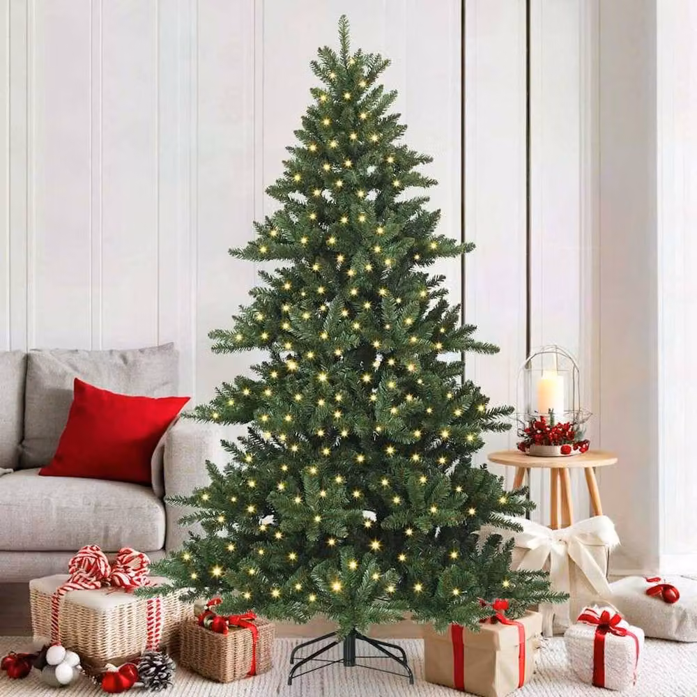 Berkfield Home Elegant Green Artificial Hinged PVC Christmas Tree with 300 Warm White LEDs, Height: 180 cm – 2