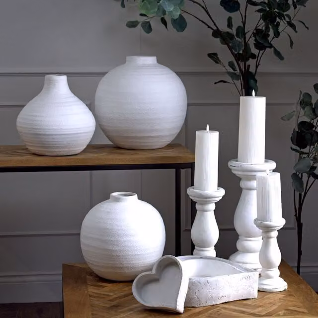 KDMK Tiber Large Handmade White Ceramic Vase with Linear Textures
