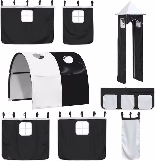 Berkfield Home Durable Opaque Loft Bed Curtains with Tunnel and Tower in White and Black – 1