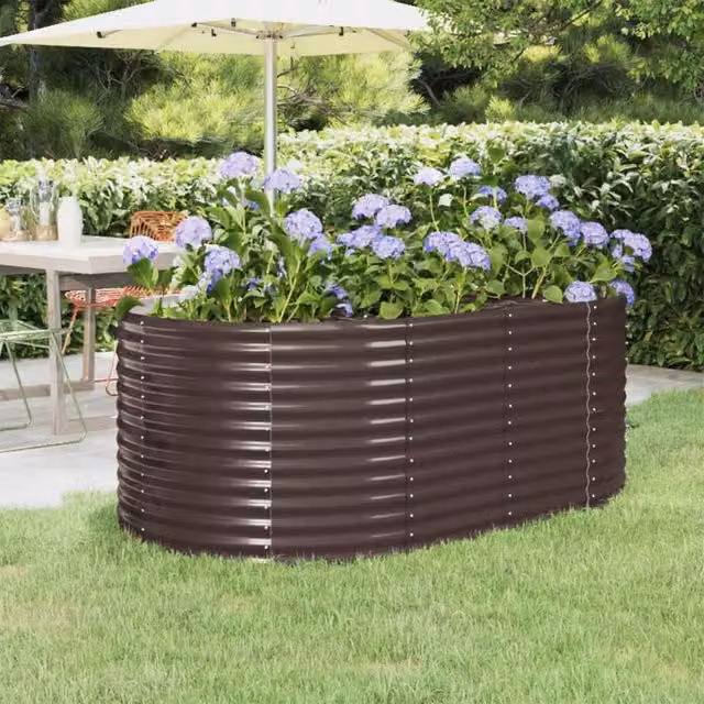 Berkfield Home Garden Raised Bed in Brown Powder-coated Steel, W/D/H: 175 x 100 x 68 cm
