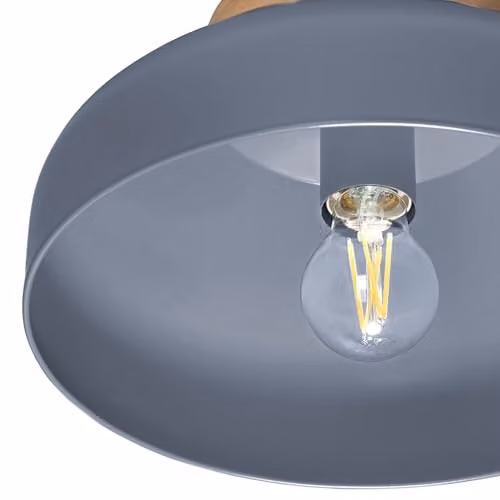 Happy Homewares Scandinavian Design Semi Flush Ceiling Light in Grey with Wood Base, W/D/H: 18 x 18 x 30 cm – 2