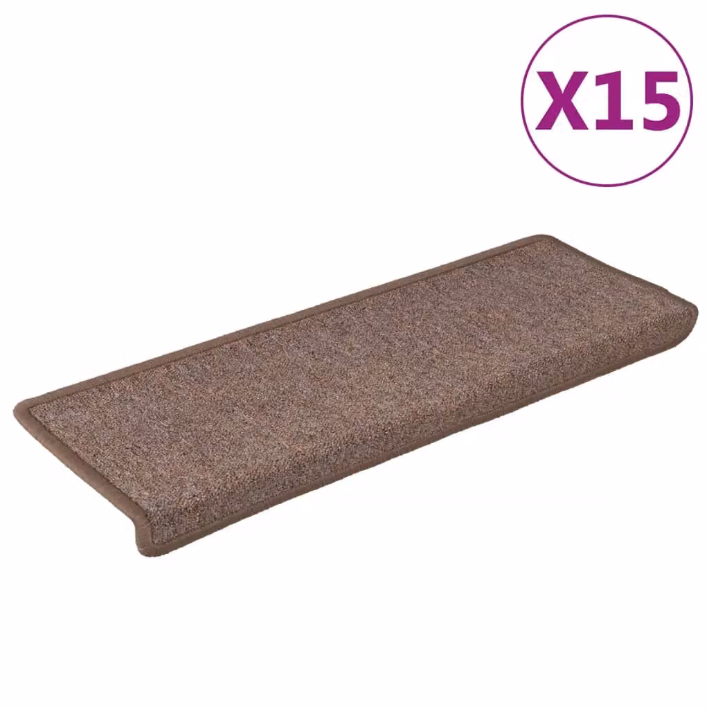 Berkfield Home Non-Slip Self-Adhesive Carpet Stair Treads, 15 Pieces, Brown, W: 65 cm, D: 21 cm, H: 4 cm – 2