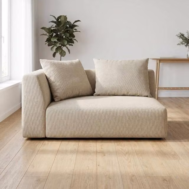 Abakus Direct Tokyo Corner Seat in Beige Basket Weave Fabric with Deep Seat