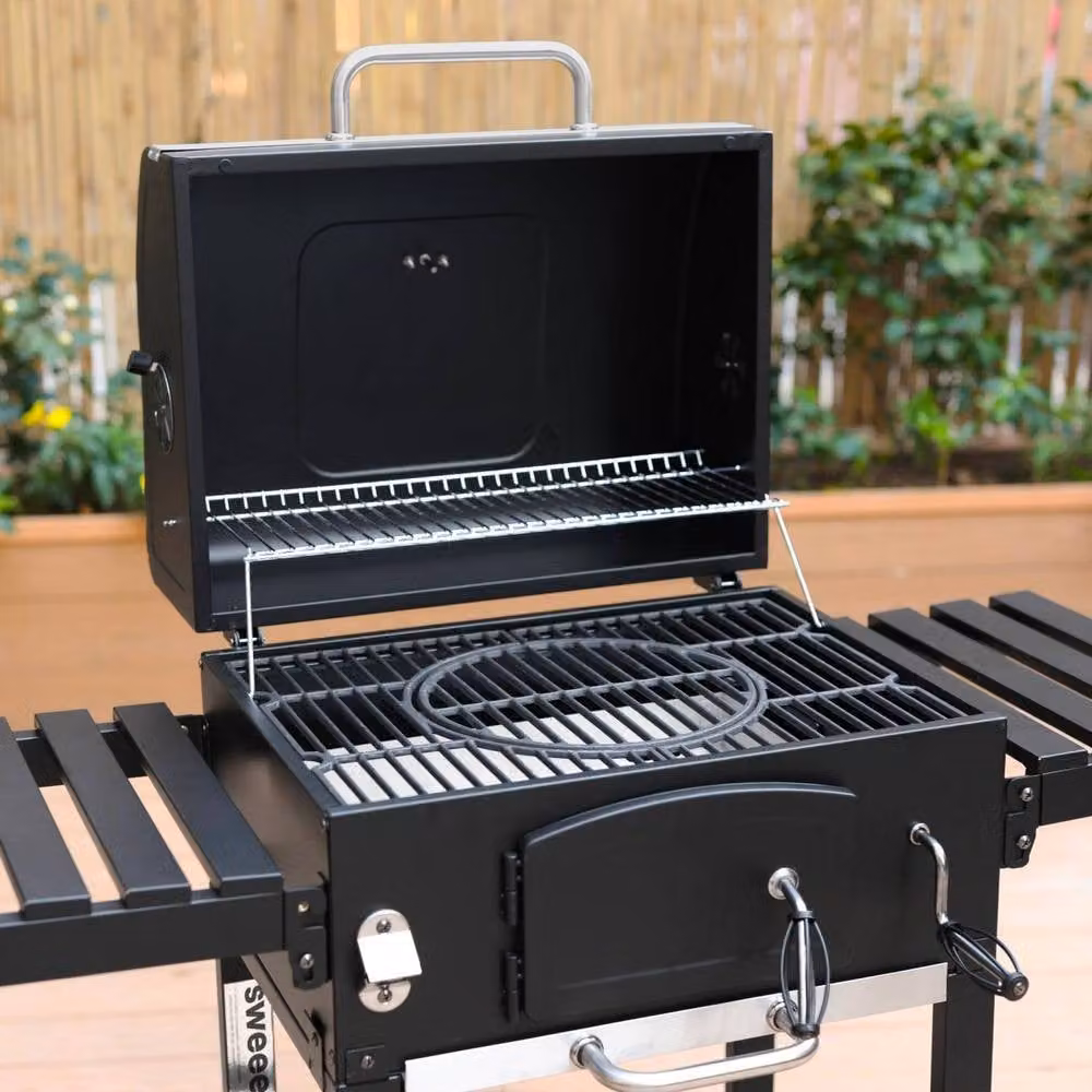 sweeek Charcoal Smoker Barbecue with Ash Collector and Thermometer in Black – 3