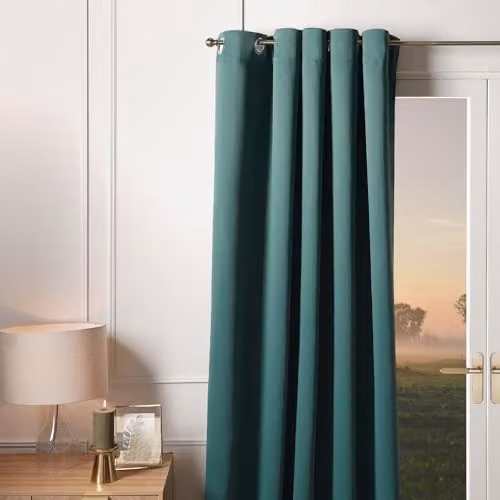 OHS Pair of Thermal Eyelet Blackout Curtains in Dark Green, W/D/H: 116 x 182 cm – 2