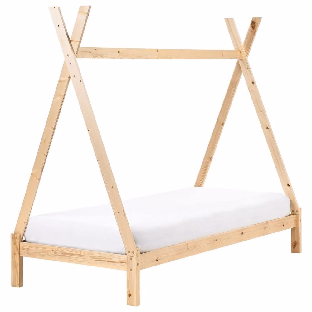 Wyld and Coco Kids Teepee Bed Frame in Light Brown Lacquered Pine with Slatted Base, W/D/H: 90 x 200 cm – 2