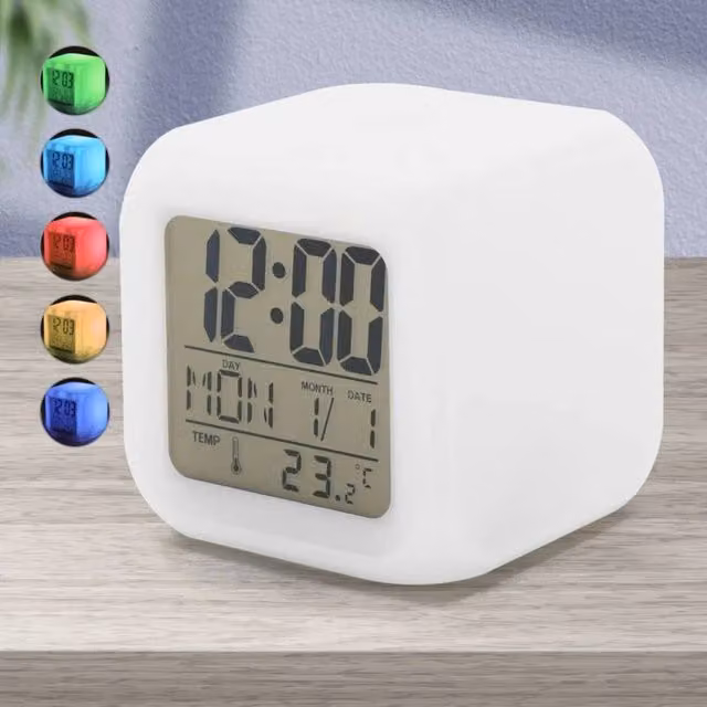 NESTLUNE 7 Colour LED Wake Up Alarm Clock Digital Night Light in White