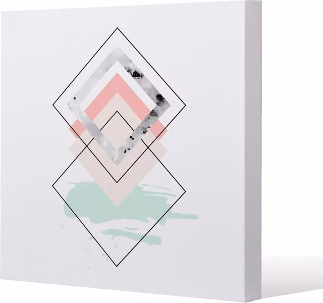 Benjamin Tate Design Geometric Overlays Abstract Canvas Print in Sand and Multicolour, W x H: 30 x 30 cm
