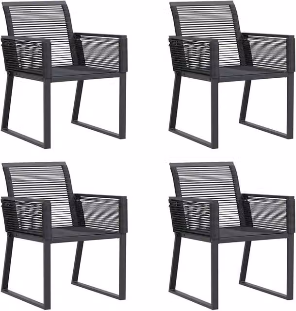 Berkfield Home Set of 4 Modern Black Poly Rattan and Steel Garden Chairs