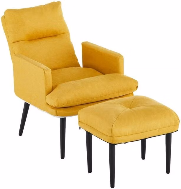 KORVIXA Foldable Lazy Lounge Chair with Footstool in Yellow, W/D/H: 100 x 100 x 85 cm – 1