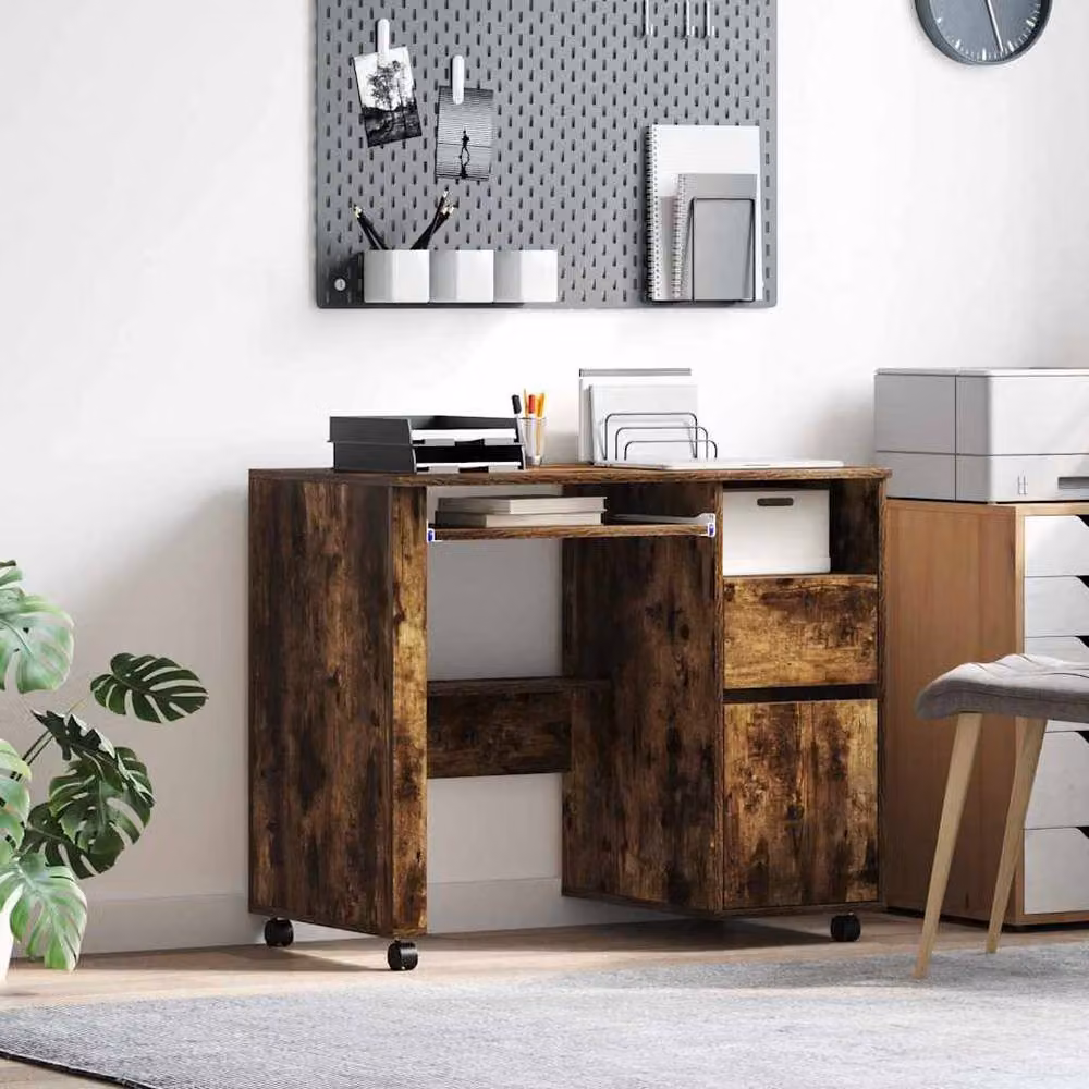 Berkfield Home Traditional Computer Desk in Smoked Oak Brown Engineered Wood – 2