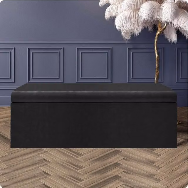 R&M Furnishers Large Plain Safar Storage Ottoman Box in Black Plush Velvet
