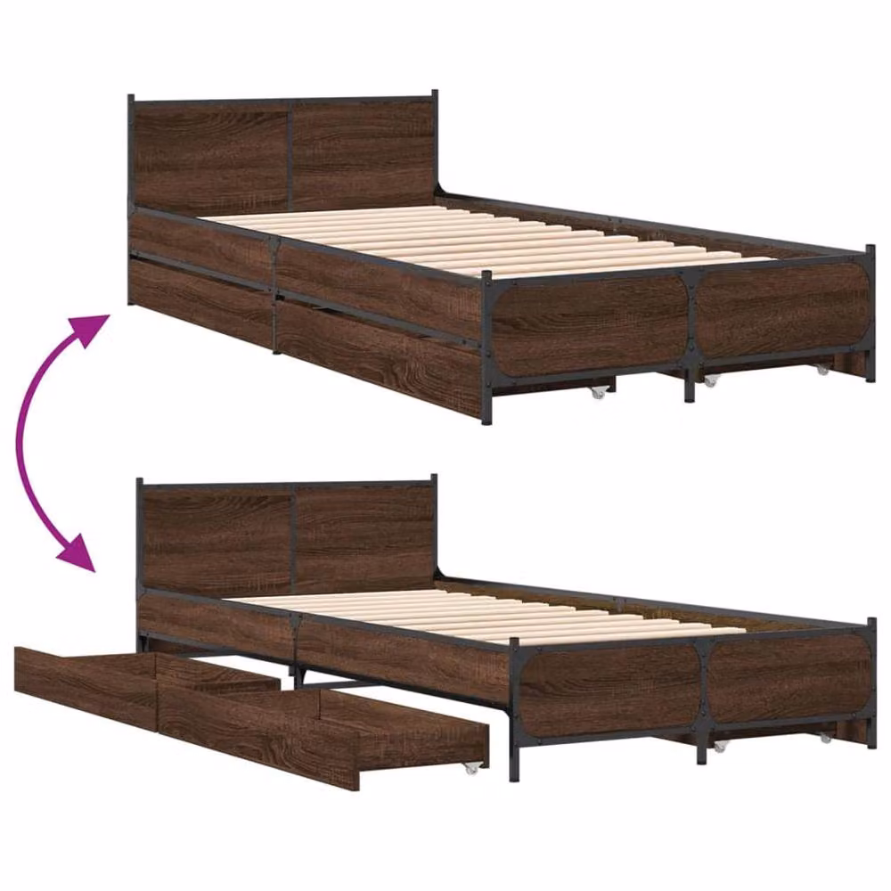 Berkfield Home Durable Small Single Bed Frame with Drawers in Brown Oak – 5