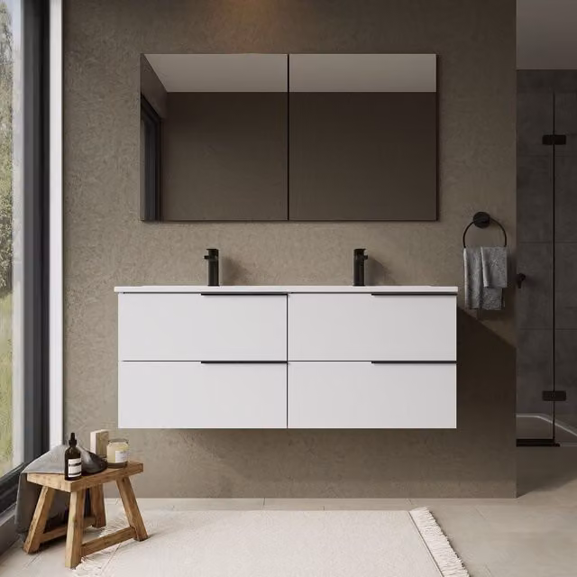 Banyetti Celtic Wall Hung Bathroom Vanity Unit with Lira Basin, Gloss White, W: 120 cm, D: 45 cm, H: 48 cm – 1