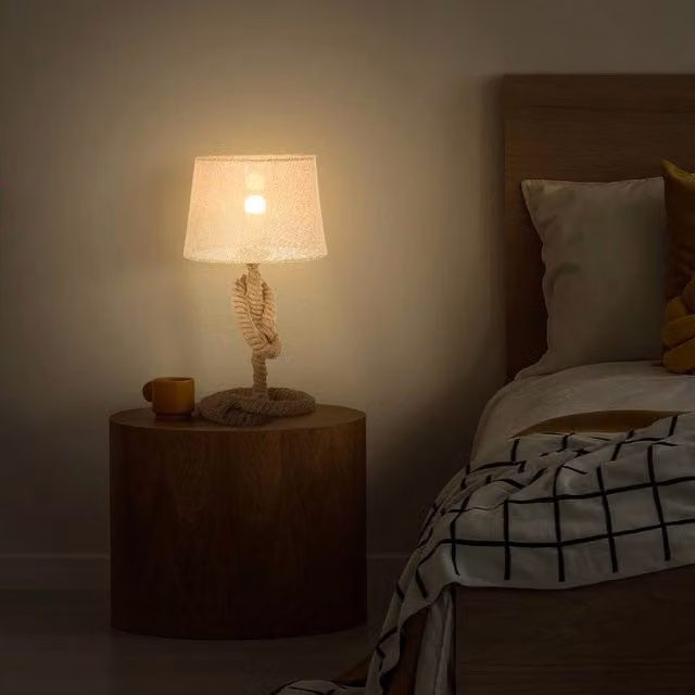 EONLION Nautical Style Rope and Metal Table Lamp with Beige Fabric Shade, H 48 cm x W 30 cm x D 30 cm