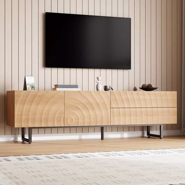 Aosom UK Scandinavian Style TV Cabinet with 2 Doors, 2 Drawers and Metal Legs, Wood and Metal, Black/Brown, W: 180 cm, D: 38 cm, H: 51.5 cm
