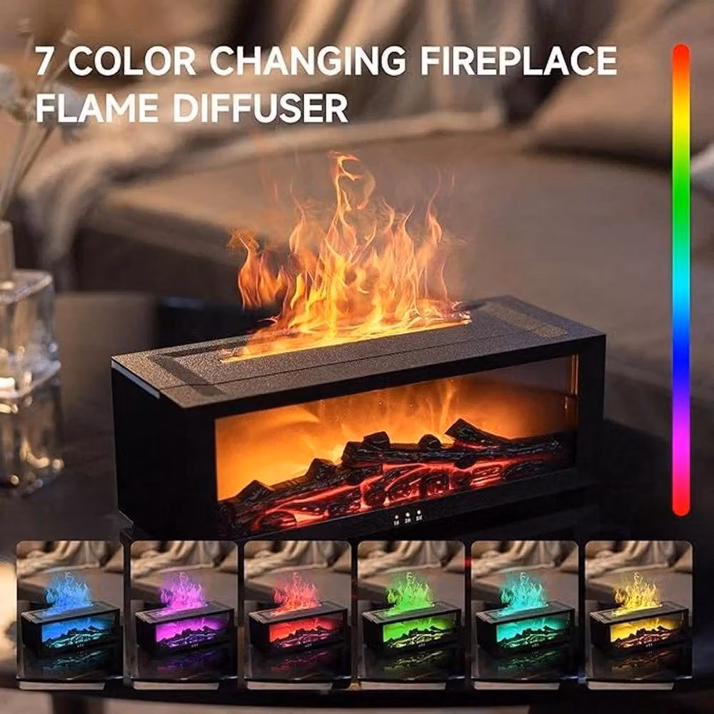 NESTLUNE Fireplace Flame Humidifier and Aroma Diffuser with Colourful Light in Black, W/D/H: 15 x 15 x 15 cm – 4