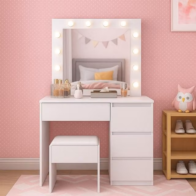 Kosy Koala White Modern Dressing Table with 4 Drawers and Hollywood LED Mirror – 1