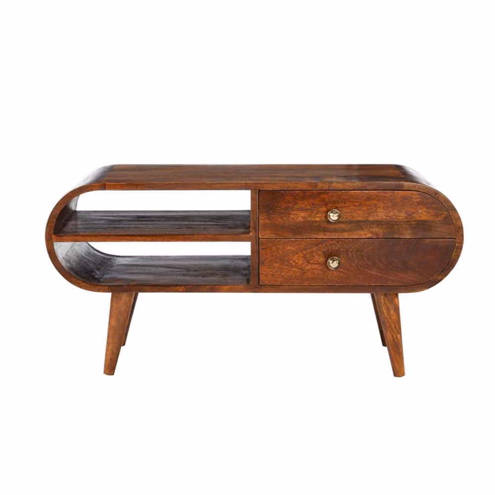 Elm Home and Garden Solid Mango Wood Oval TV Media Unit in Dark Brown, W/D/H: 90 x 35 x 45 cm – 2