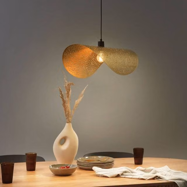 Wyld and Coco Gold Metal Pendant Lamp with Perforated Shade – 1