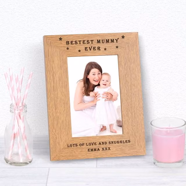Uniqueful Personalised Bestest Mummy Ever Wood Picture Frame, Brown, W/H: 17.78 x 17.78 cm