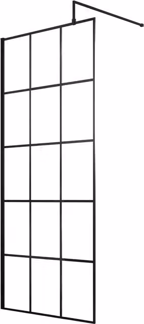 Balterley Black Framed Wetroom Screen with 8mm Clear Safety Glass, W: 760 mm, H: 1950 mm – 1