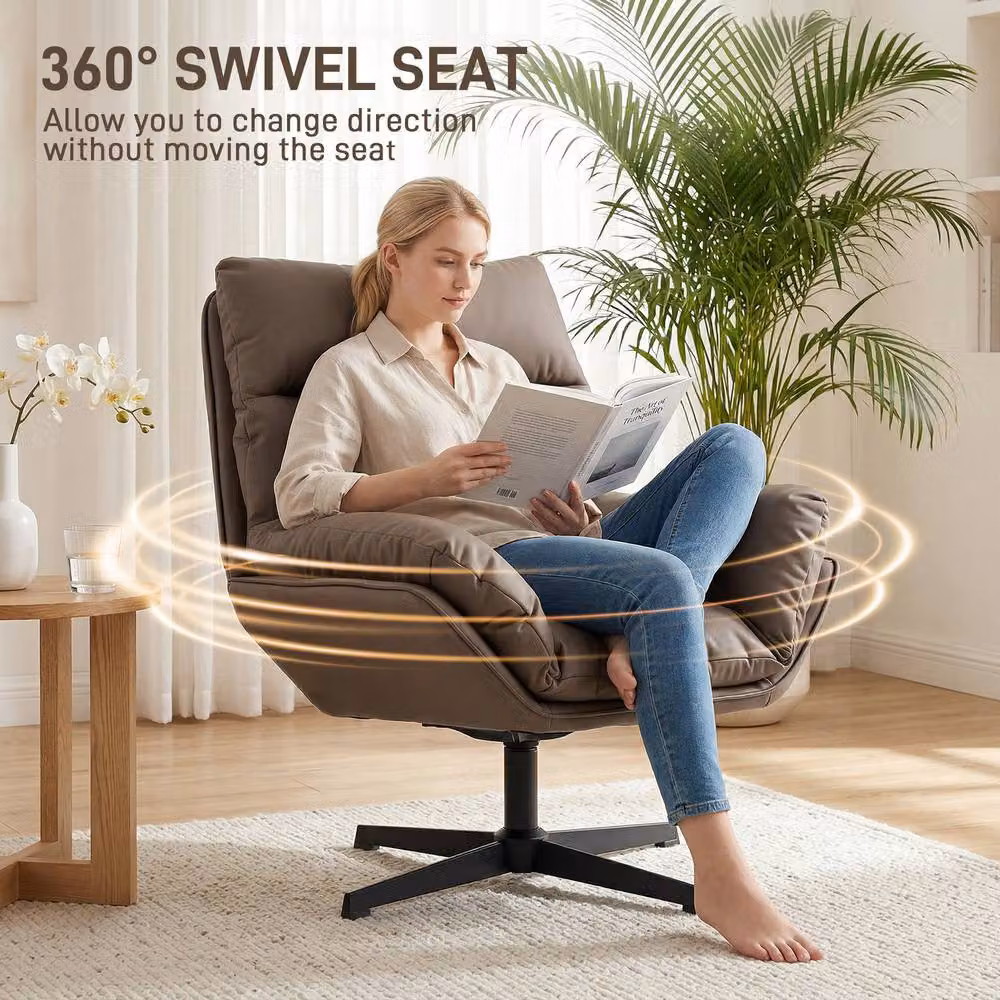 STILVORA Brown Synthetic Leather Swivel Armchair with Metal Frame – 5
