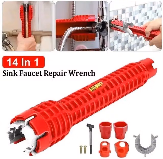 NESTLUNE 14 in 1 Faucet Sink Wrench Plumbing Tool in Red, W/D/H: 1000 x 52 x 52 cm – 1