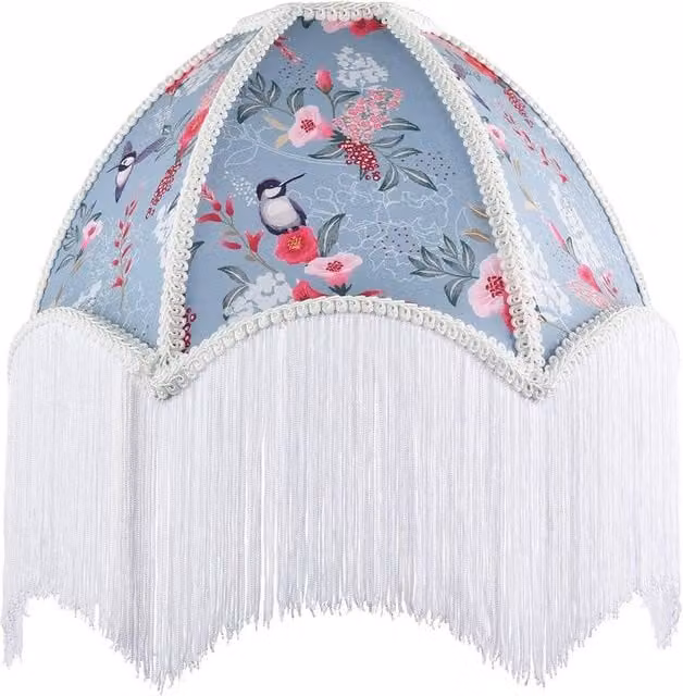 Happy Homewares Vintage Duck Egg Blue Fabric Dome Lamp Shade with Floral and Bird Decor, Diameter: 35 cm – 1
