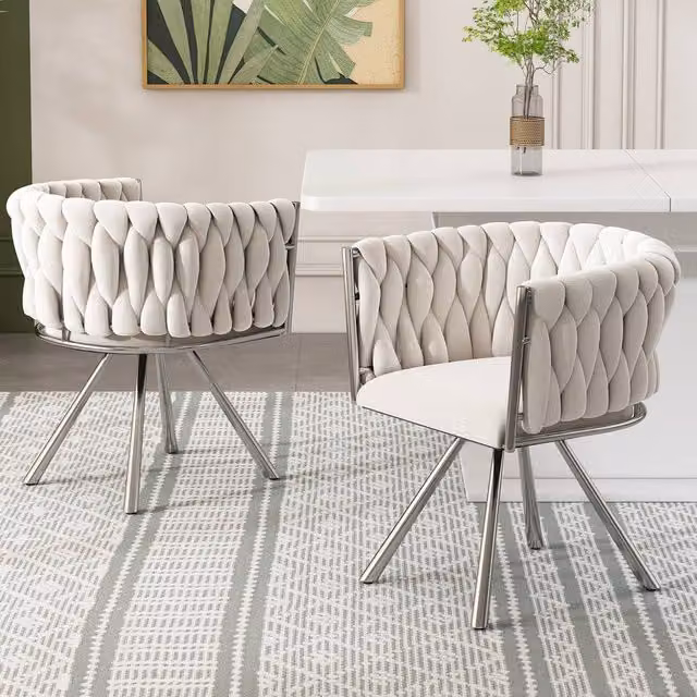 Matteo Set of 2 Beige Velvet Swivel Dining Chairs with Armrests – 1