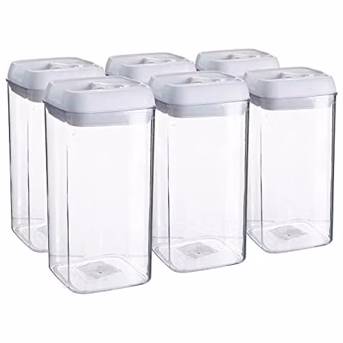 Argon Tableware Food Storage Containers with Airtight Clip Lids, 1.2 l, White, Set of 6 – 1