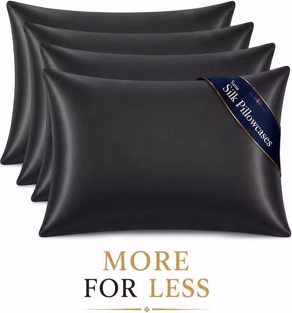 Pamposh Luxury Mako Satin Silk Pillow Cases, 4 Pack, Midnight Blue