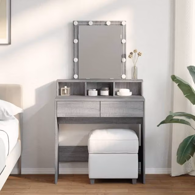 Berkfield Home LED Dressing Table in Grey Sonoma, W: 80 cm, D: 41 cm, H: 144.5 cm – 1