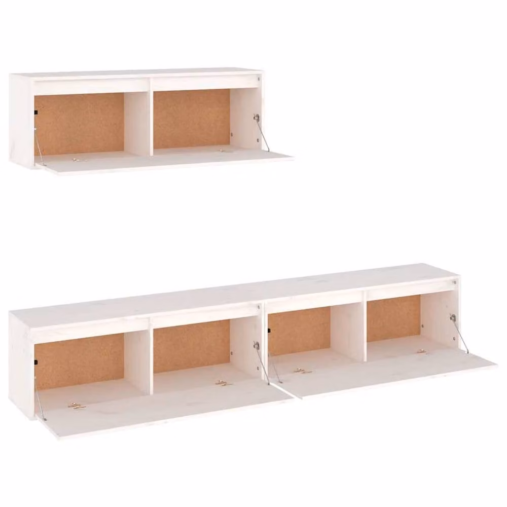 Berkfield Home 3-Piece White Solid Wood Pine TV Cabinet Set – 2