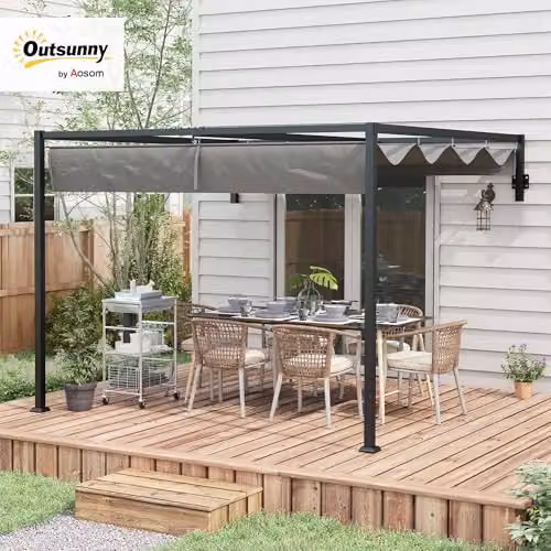 Outsunny Wall Mounted Lean To Pergola with Retractable Roof in Grey – 2