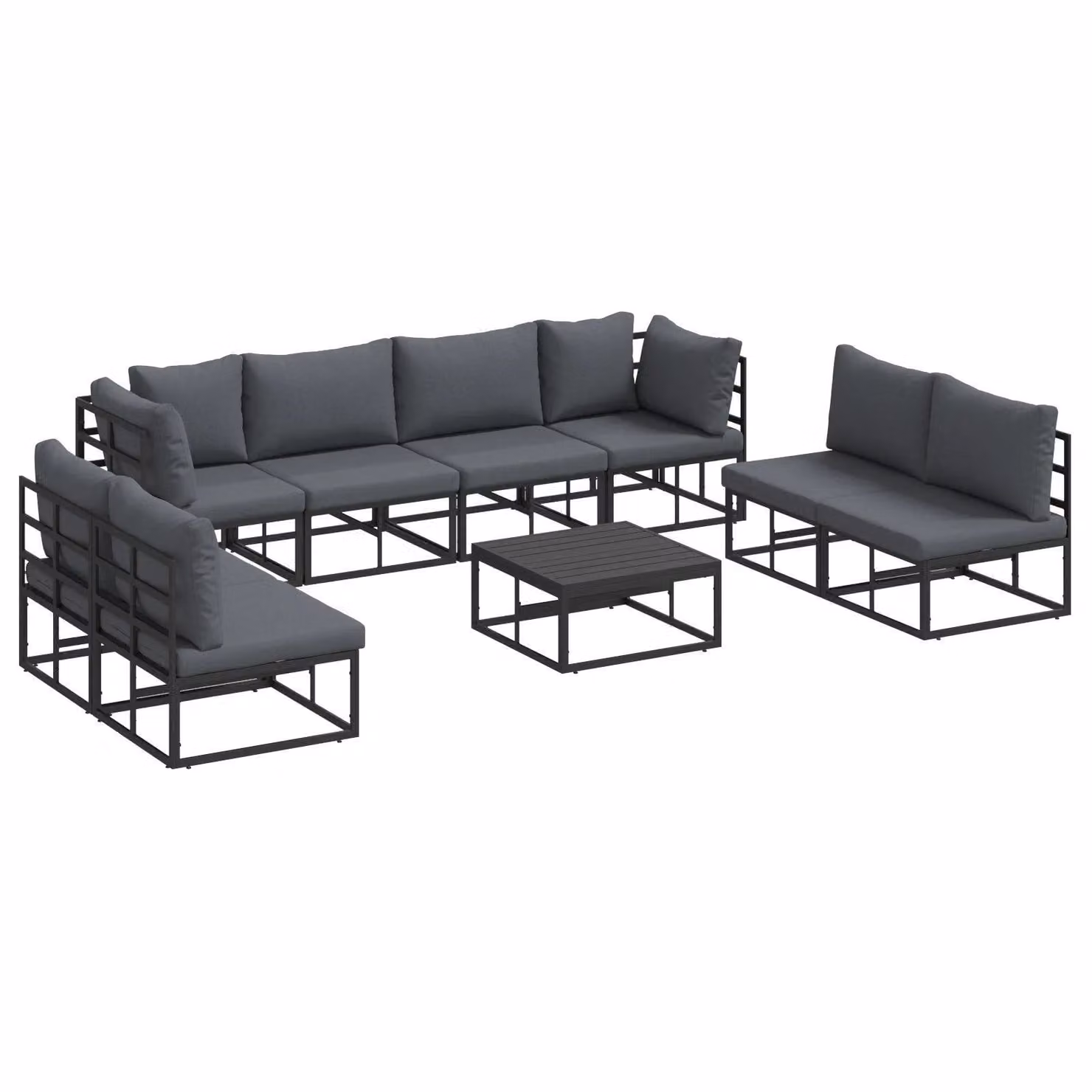 Berkfield Home 9 Piece Modern Garden Sofa Set in Black with Powder Coated Aluminium Frame and Upholstered Cushions, W/D/H: 70 x 70 x 32 cm – 2