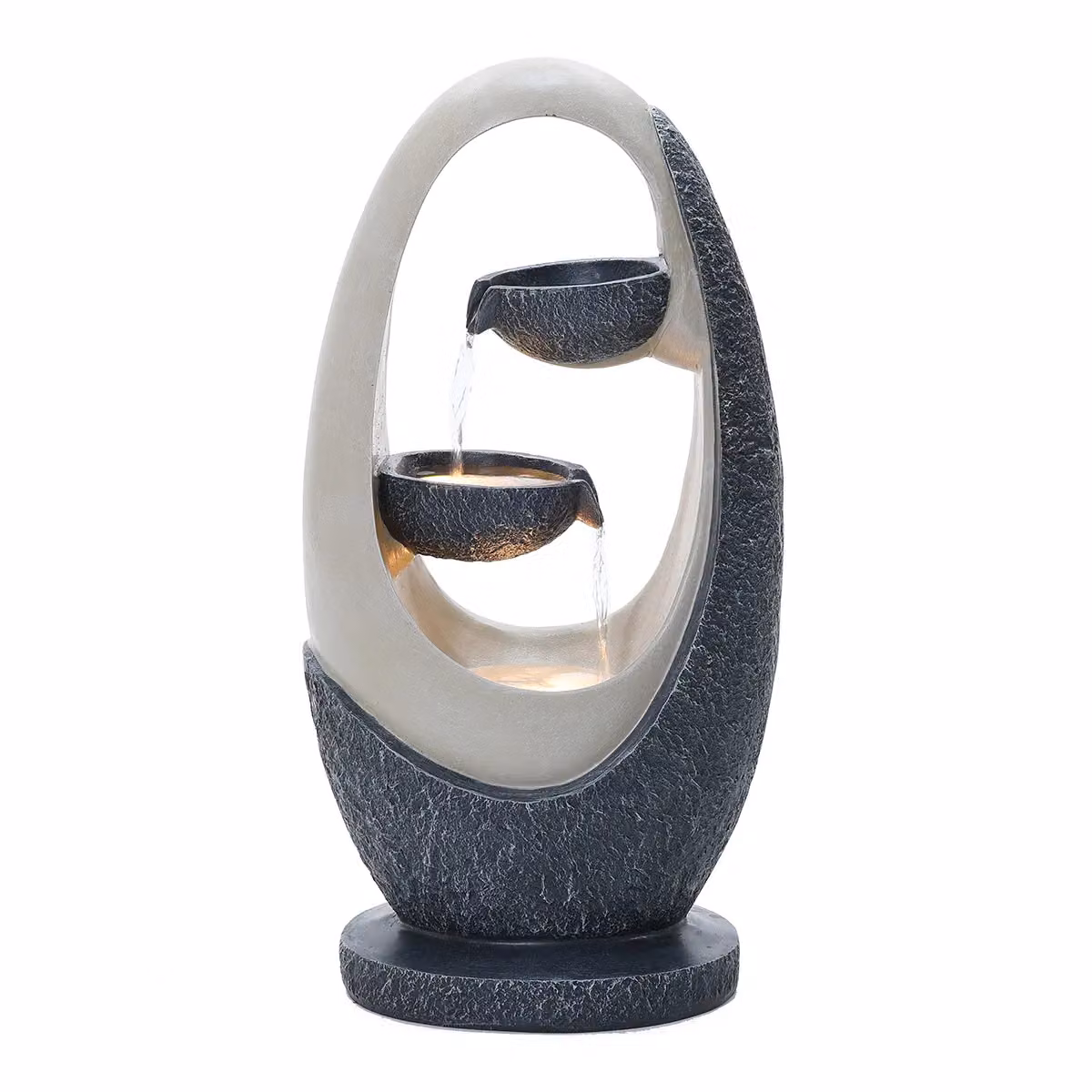 Charles Bentley 2 Tier Oval Cascading Water Feature with LED, Mains Powered, Grey and White, W/D/H: 59.5 x 30.0 x 23.5 cm – 4