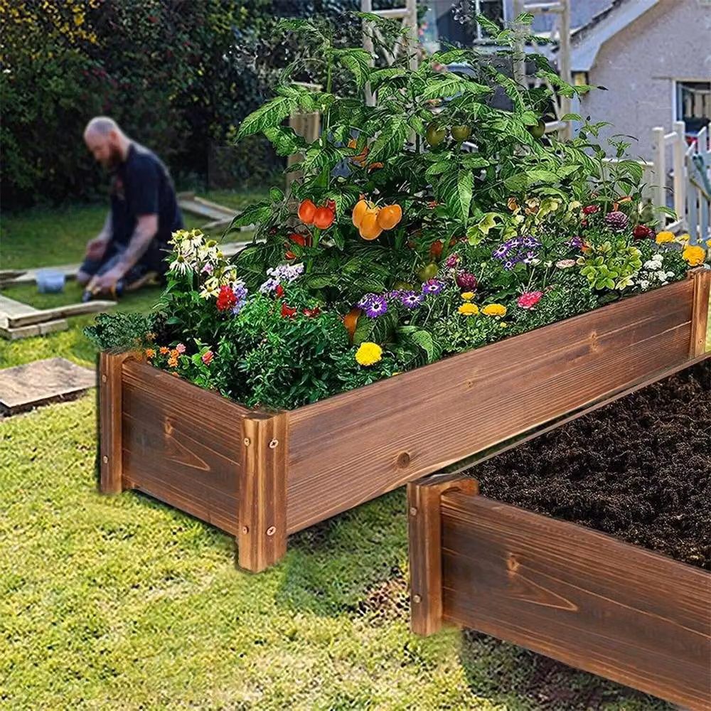 KORVIXA Solid Wood Raised Garden Bed in Brown, W: 400 cm, D: 600 cm, H: 33 cm – 5