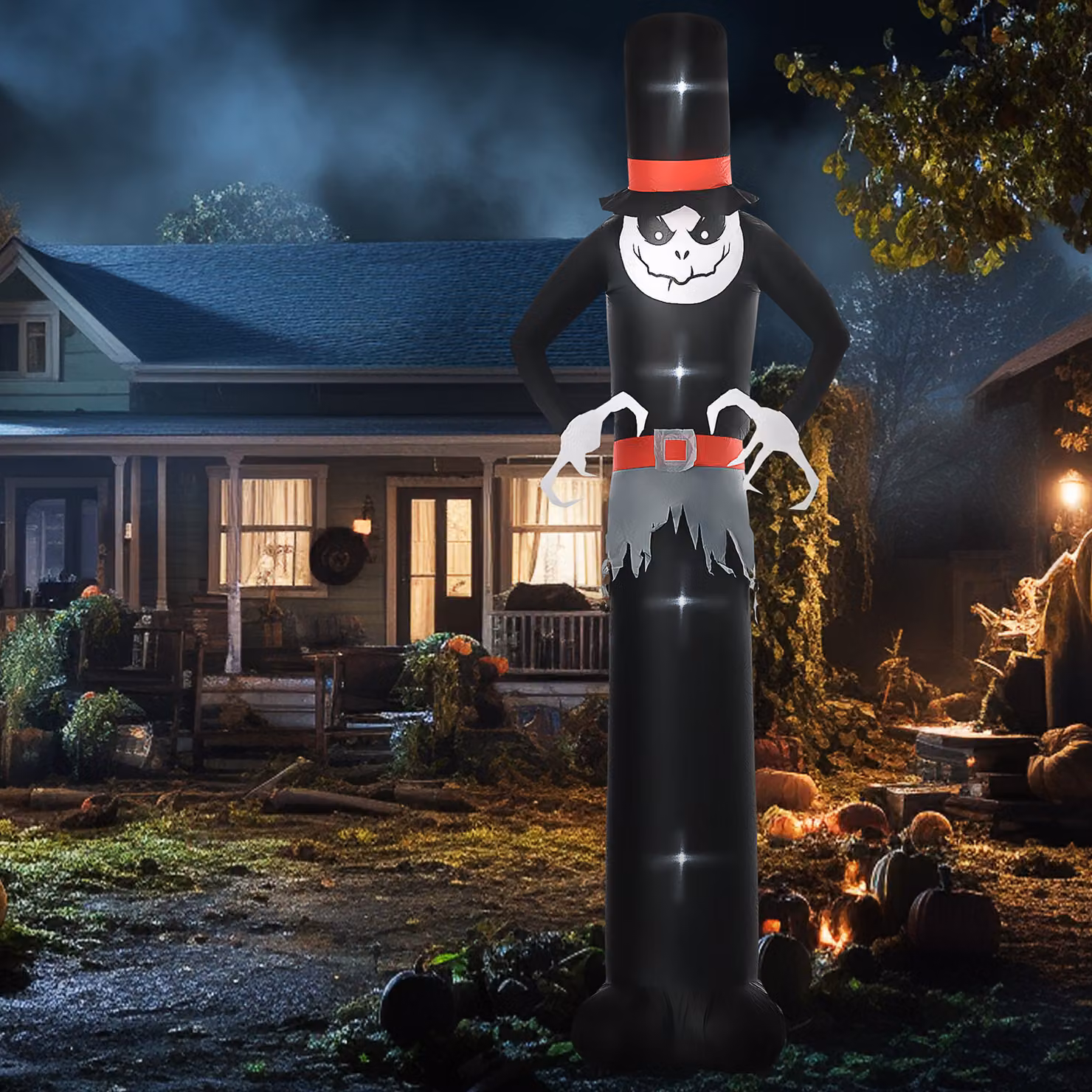 Outsunny 10ft Inflatable Halloween Skinny Ghost in a Tall Hat with LED Display, Black – 3