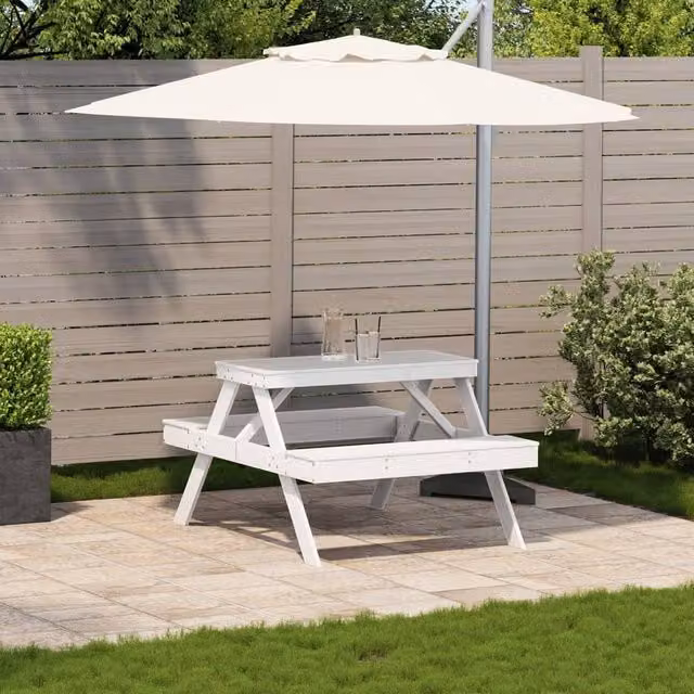 Berkfield Home White Pine Wood Picnic Table, W/D/H: 134 x 105 x 75 cm – 1
