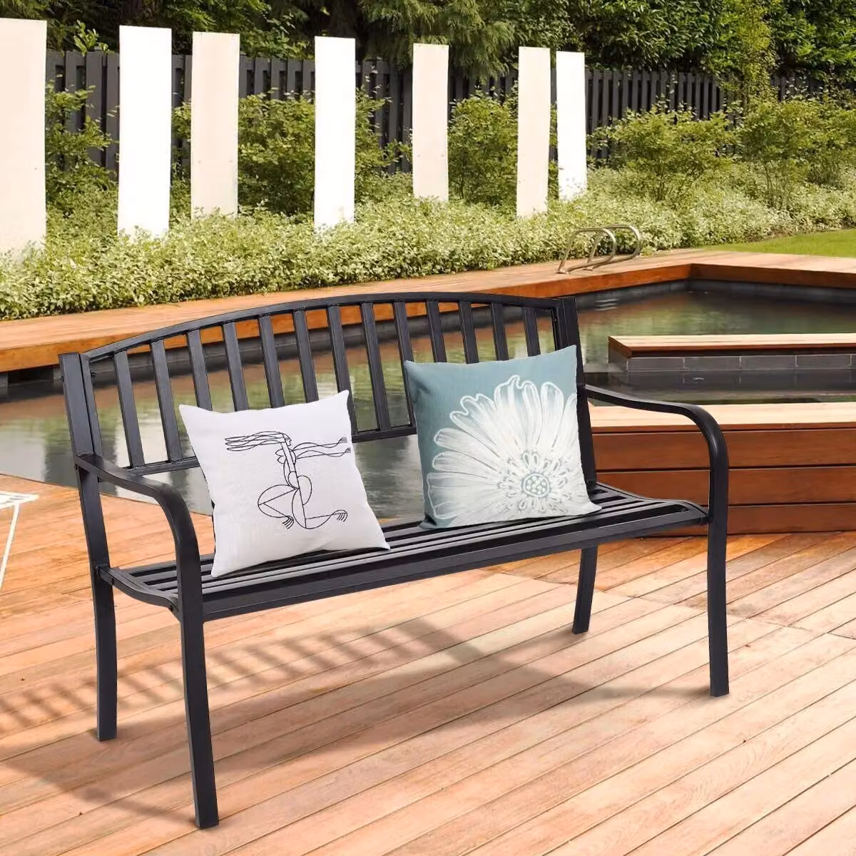 Costway Steel Garden Bench with High Backrest in Matt Black – 3