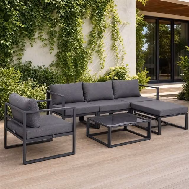 STILVORA 5-Seater Grey Sofa with Aluminium Frame